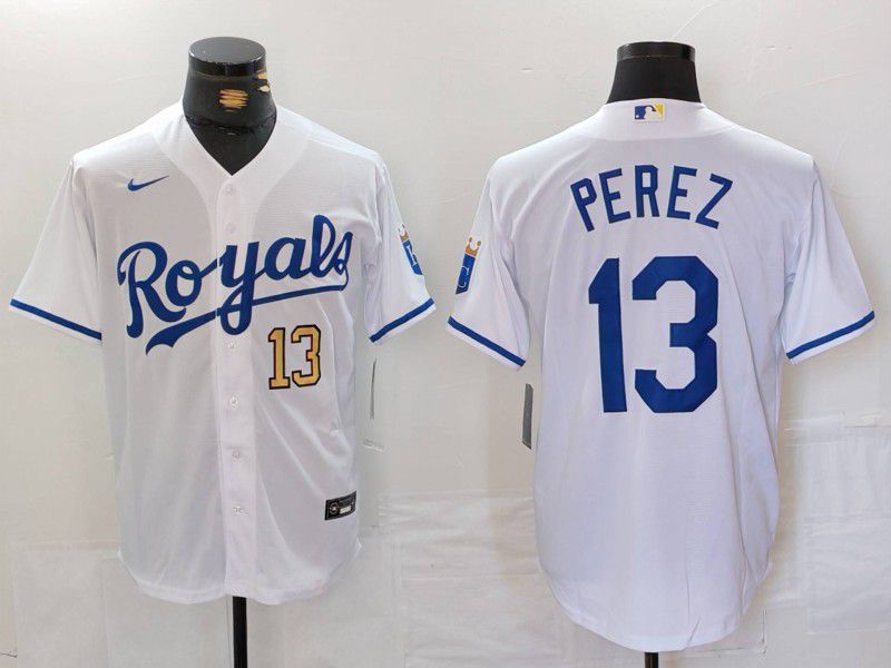 Men Kansas City Royals #13 Perez White Game 2024 Nike MLB Jersey style 2